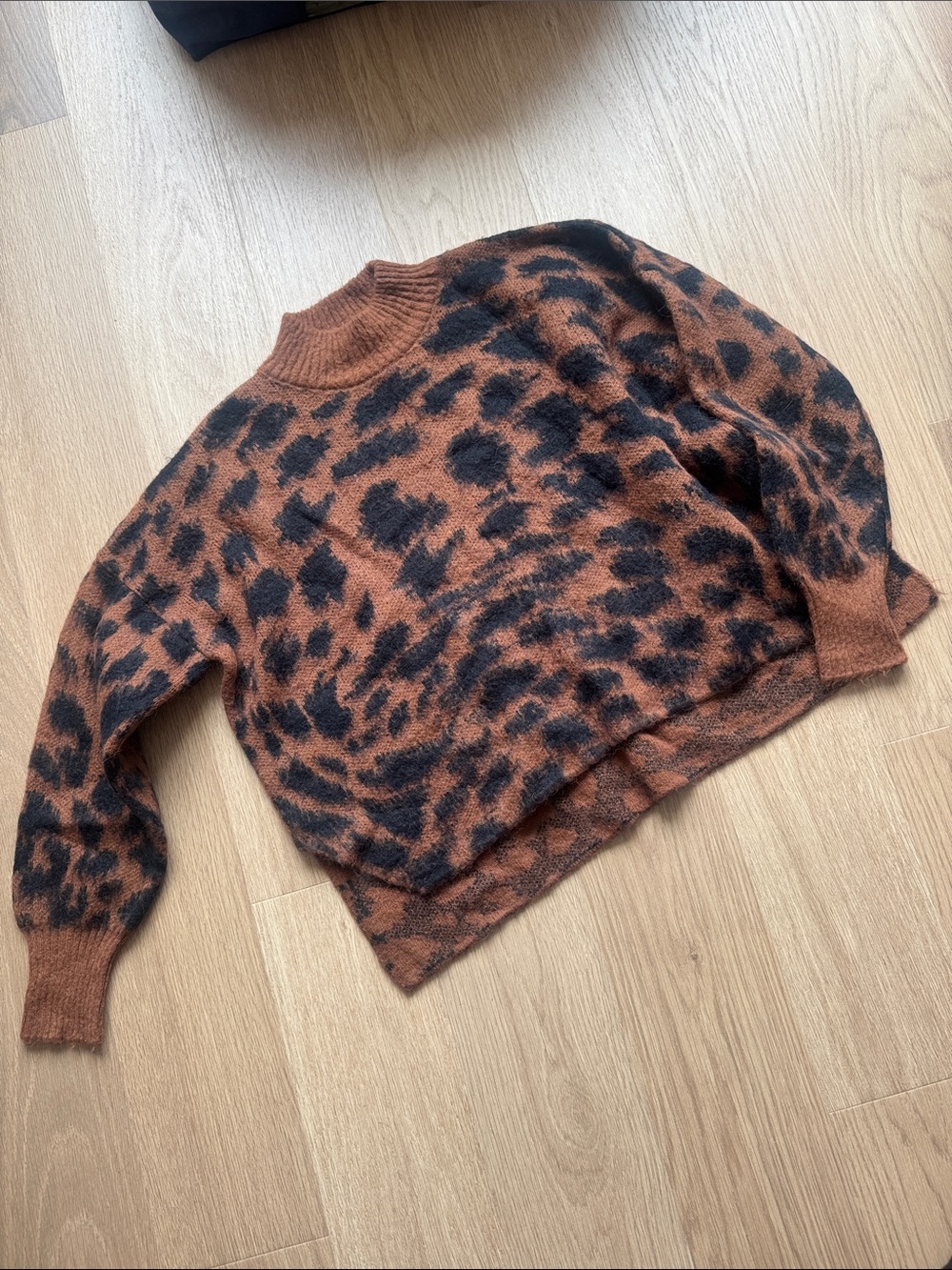 Boss Rust and Black Leopard Mock Neck Sweater